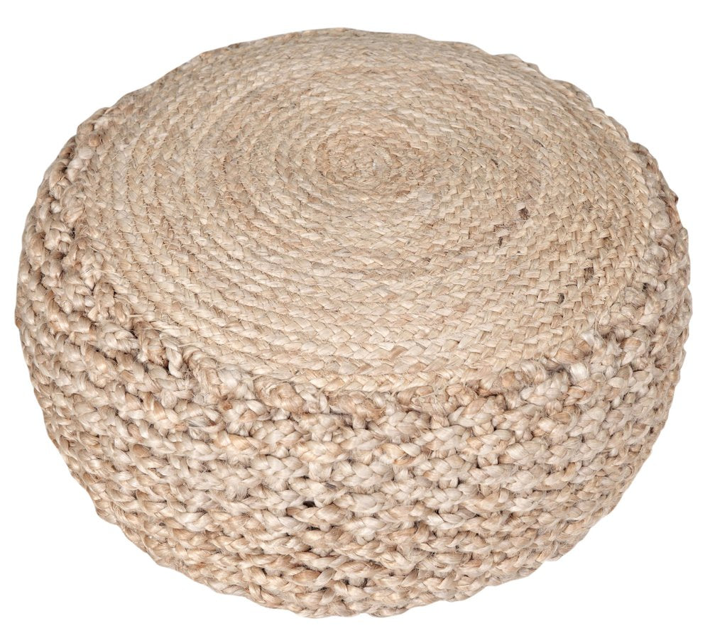 20" Tan Round Geometric Pouf Ottoman