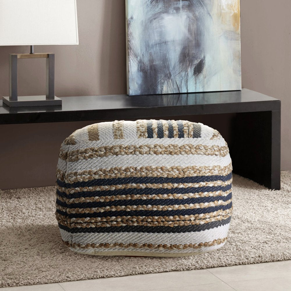 18" Tan Geometric Pouf Ottoman