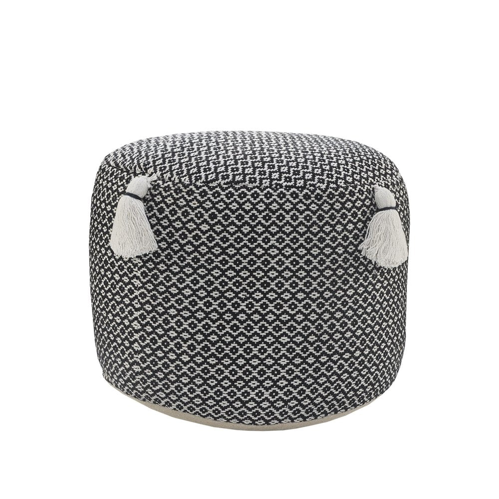 18" Black Cotton Cylinder Geometric Pouf Ottoman