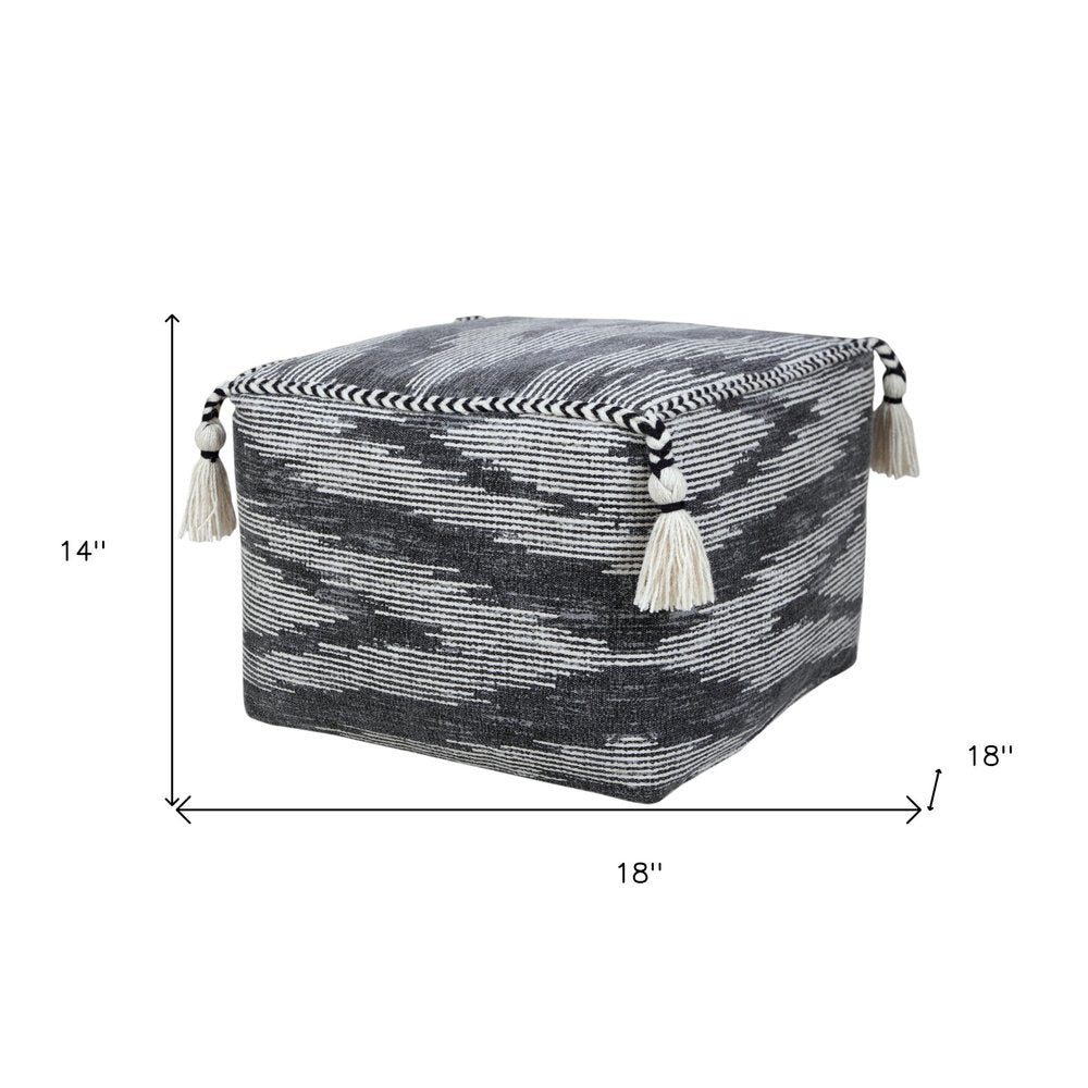 18" Gray Cotton Striped Pouf Ottoman