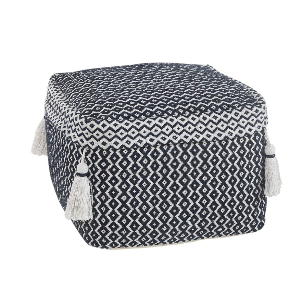 18" Blue Cotton Geometric Pouf Ottoman