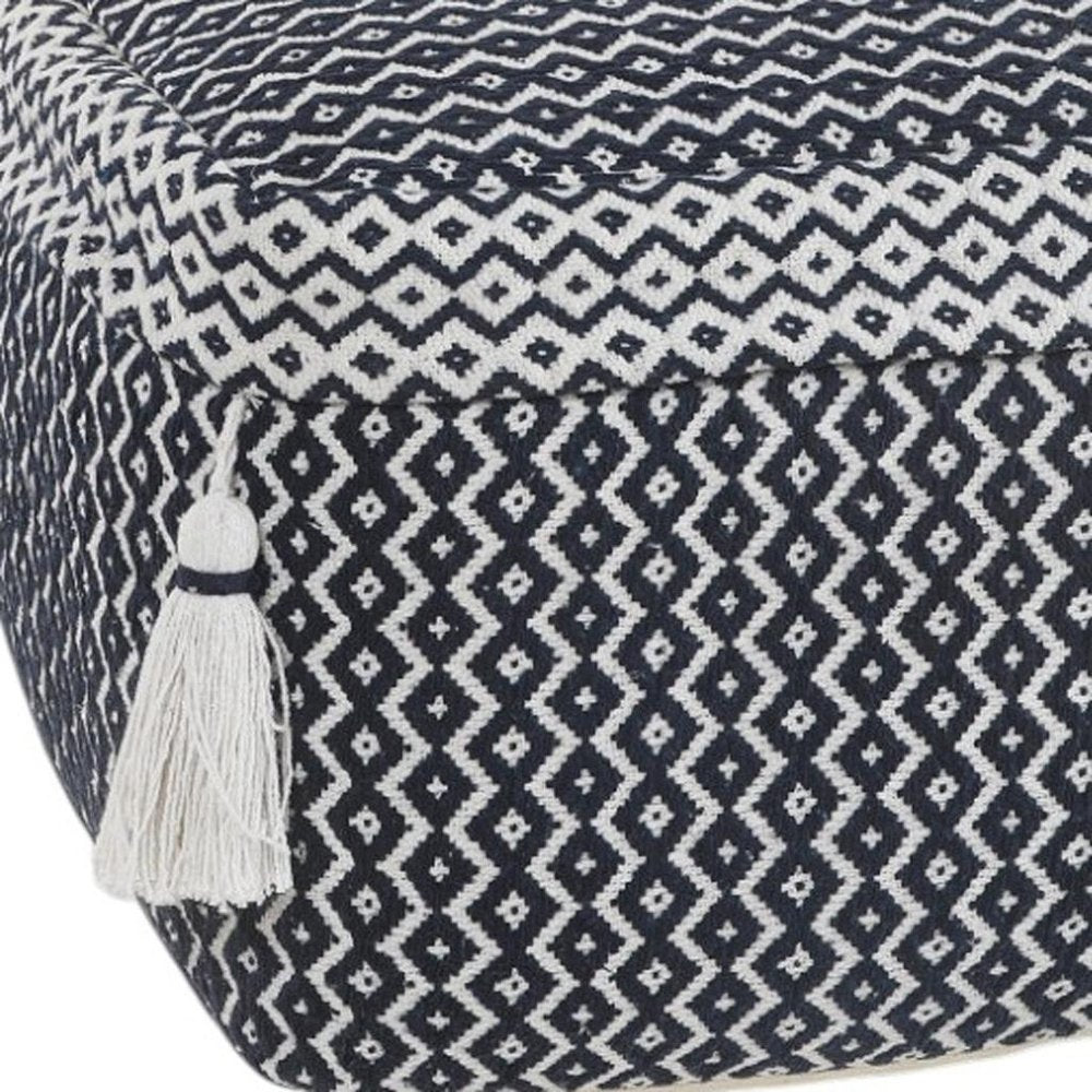 18" Blue Cotton Geometric Pouf Ottoman