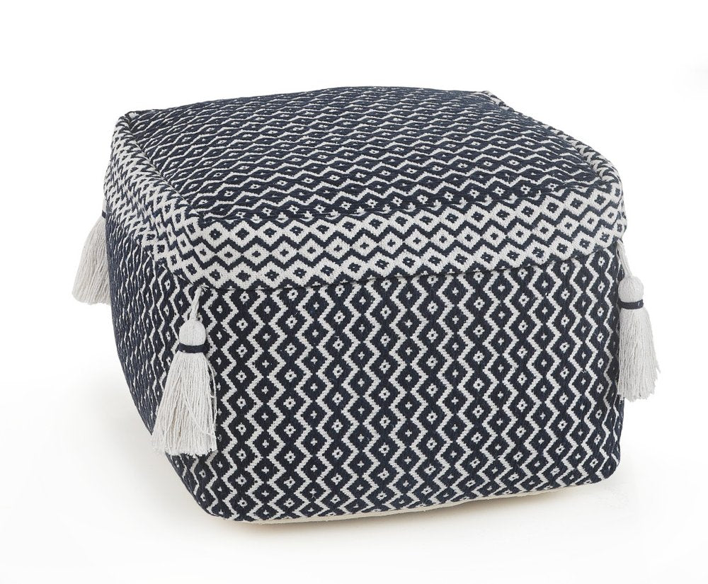 18" Blue Cotton Geometric Pouf Ottoman