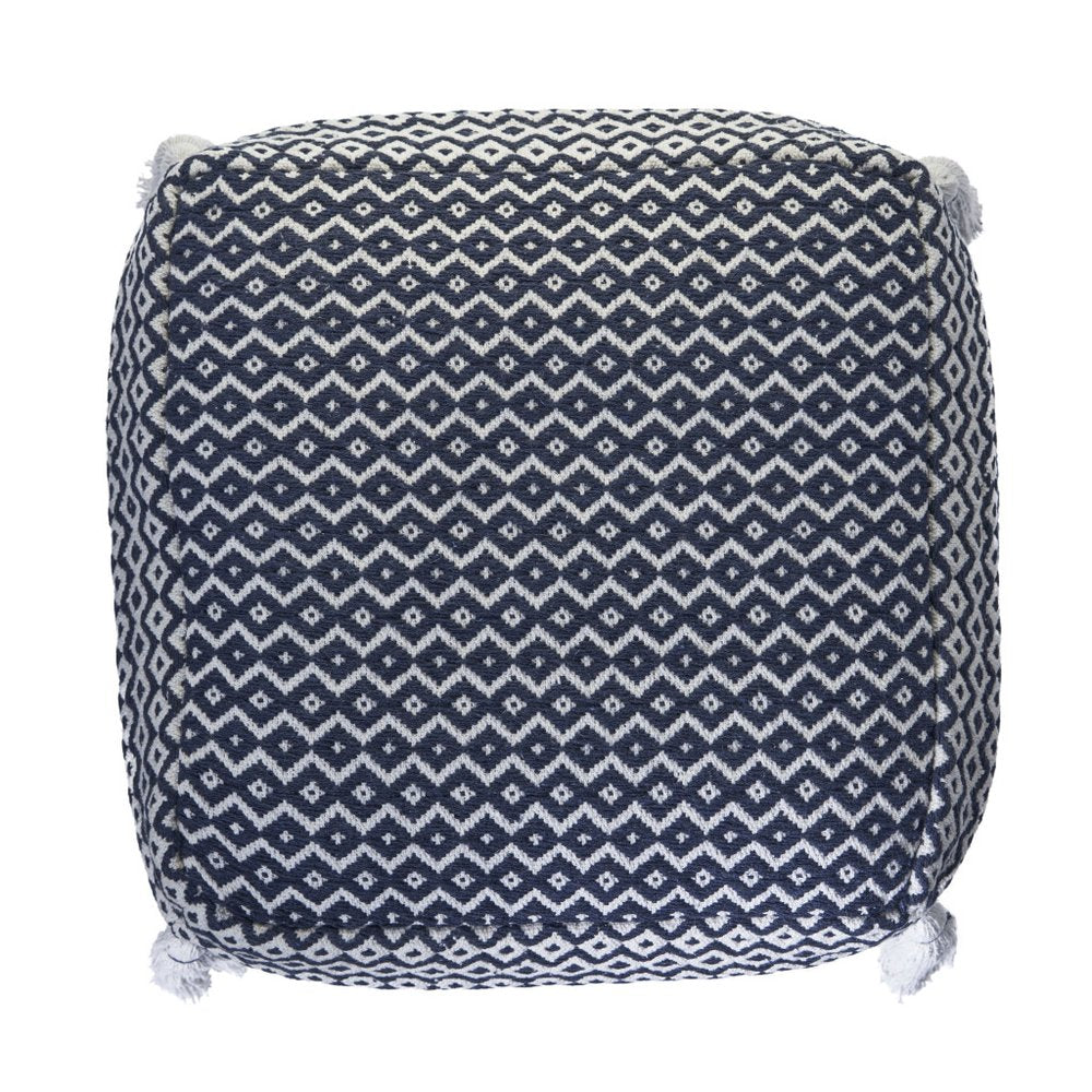 18" Blue Cotton Geometric Pouf Ottoman