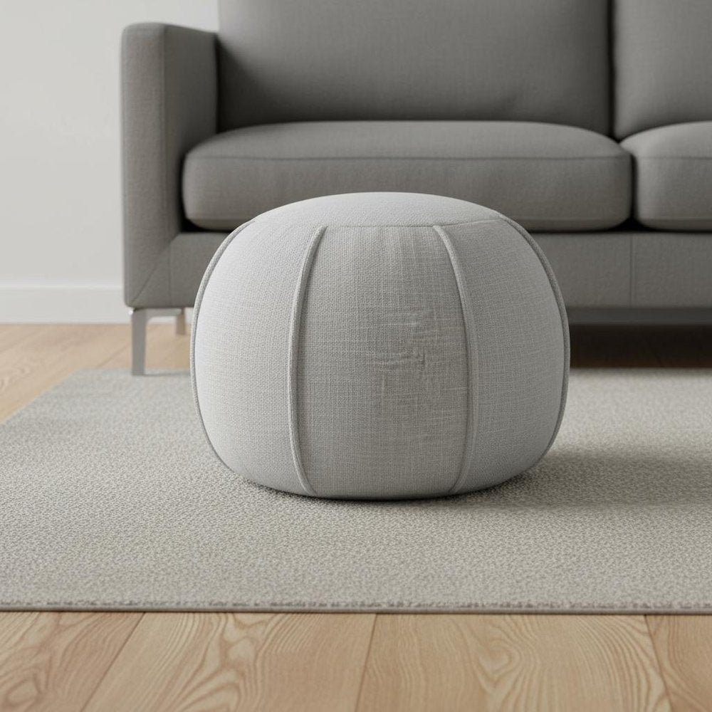 18" Gray Cotton Patchwork Round Pouf Ottoman