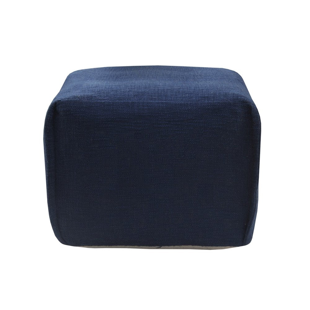 18" Blue Cotton Patchwork Pouf Ottoman