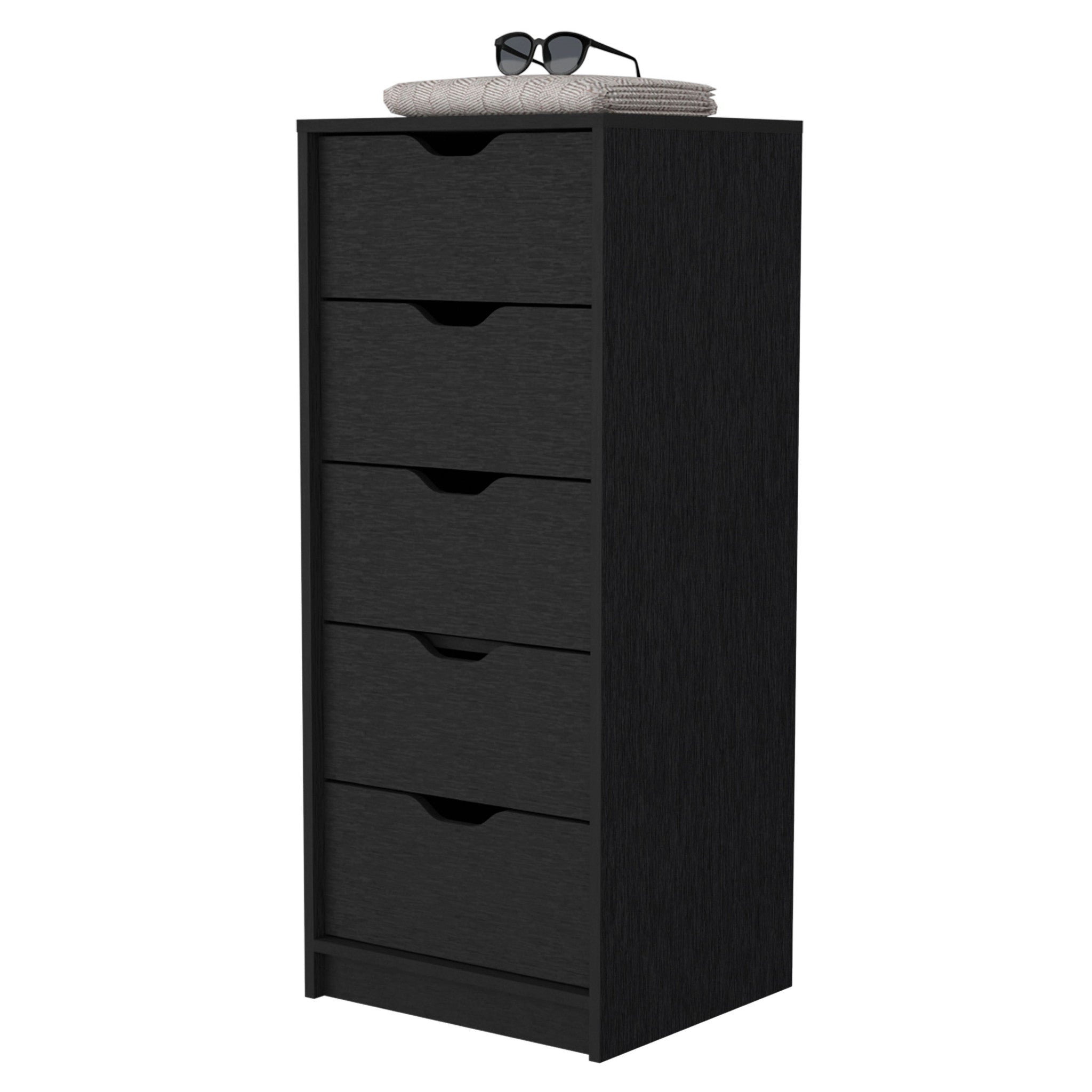18" Black Manufactured Wood Five Drawer Narrow Dresser