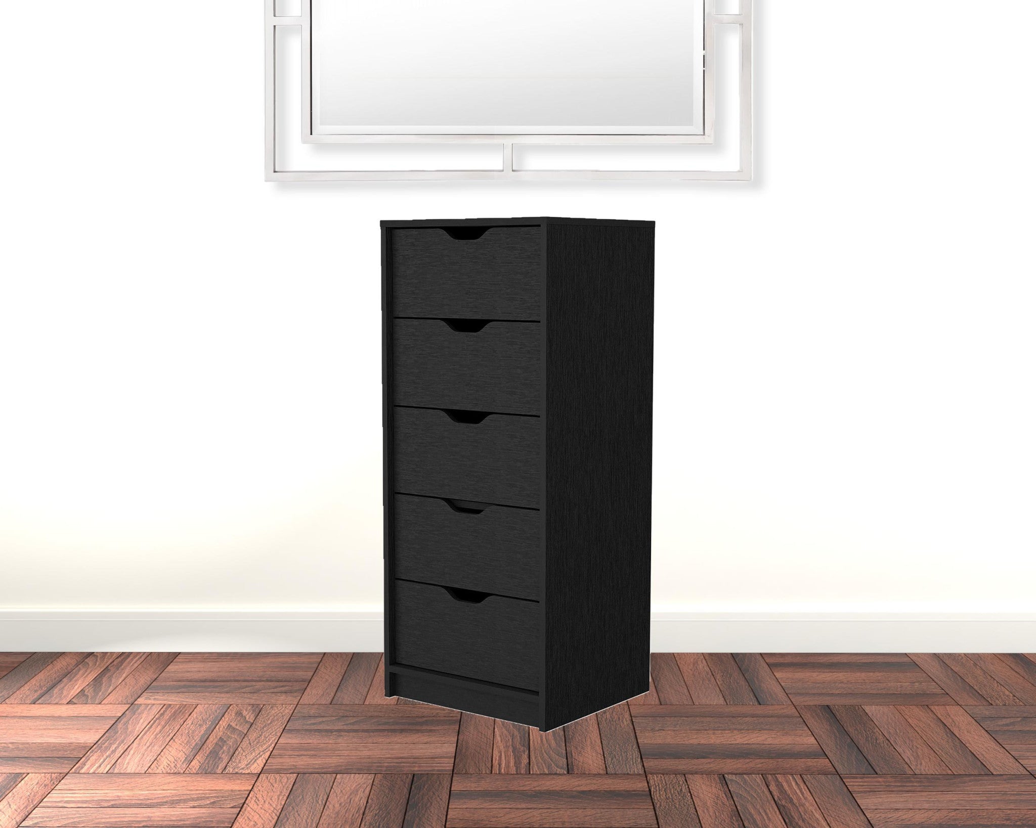 18" Black Manufactured Wood Five Drawer Narrow Dresser
