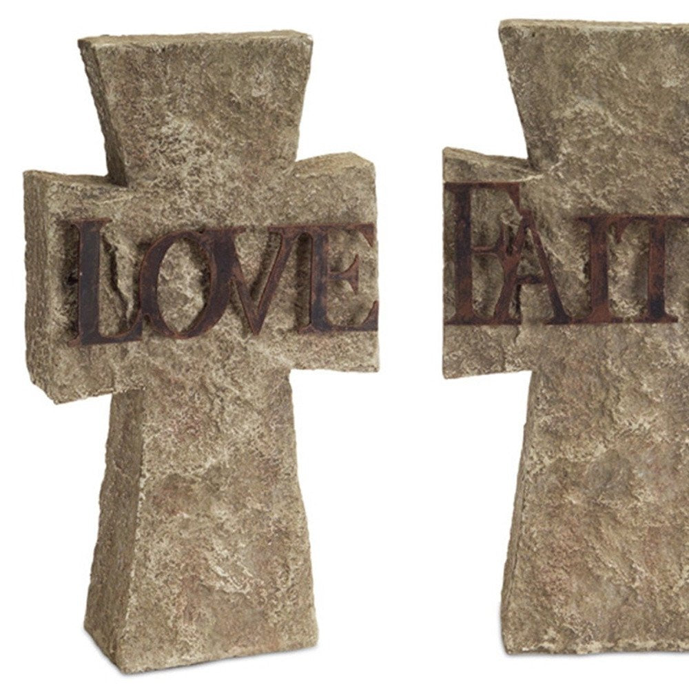 Set of Three 11" Gray Cement Cross Statue Tabletop Sculpture