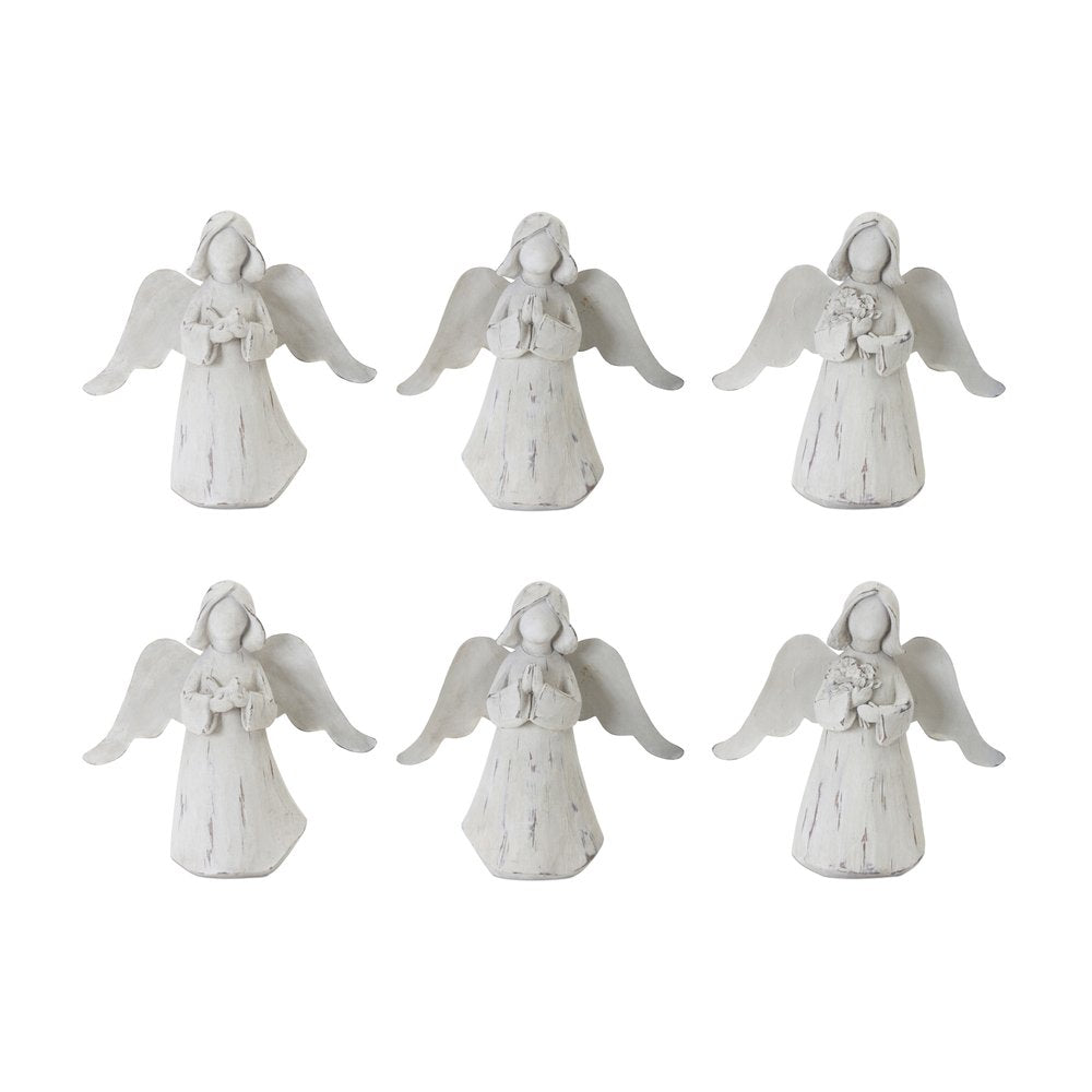 Set of Six 6" White Washed Polyresin Angel Figurine Tabletop Sculpture