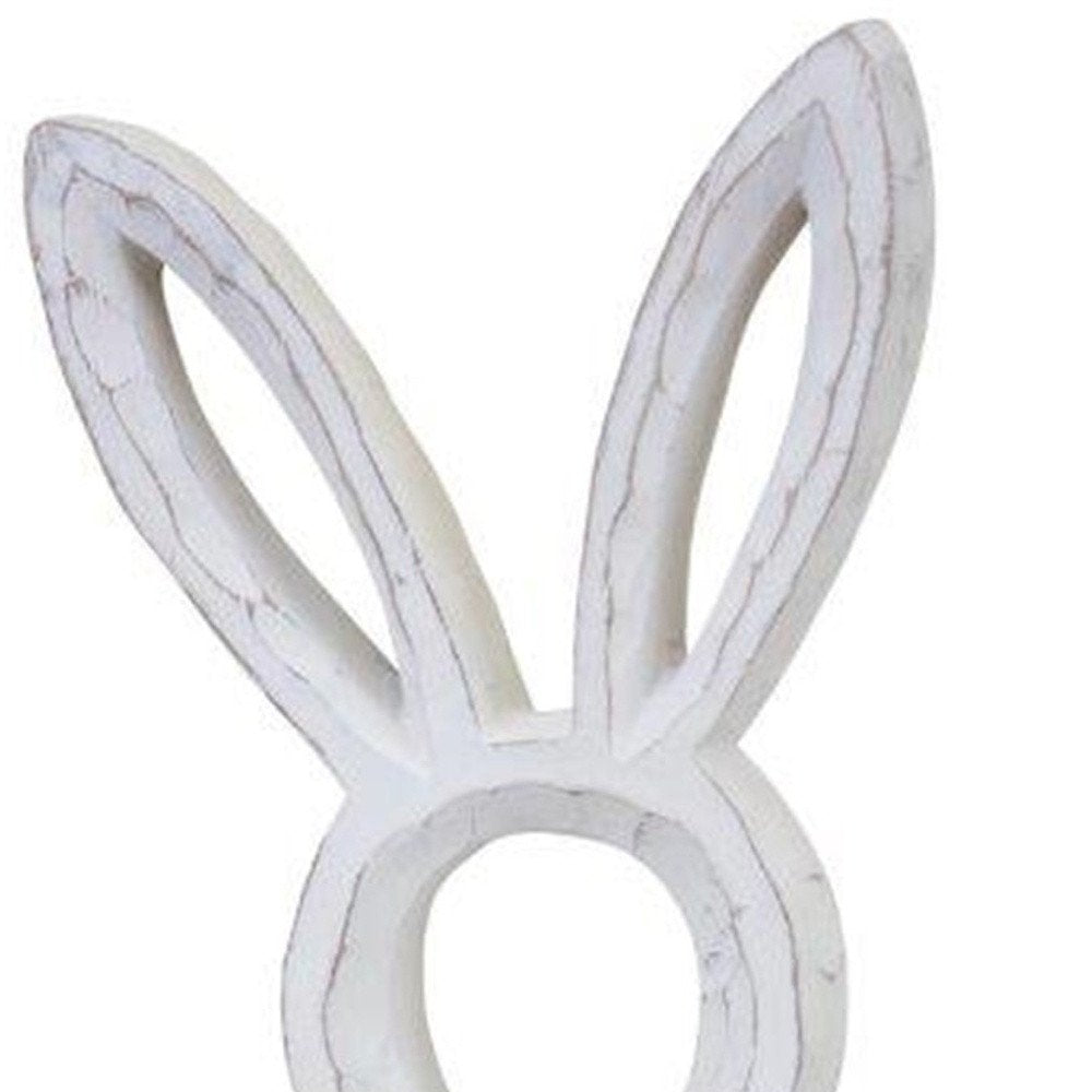 Set of Two White Polyresin Rabbit Statue Tabletop Sculpture