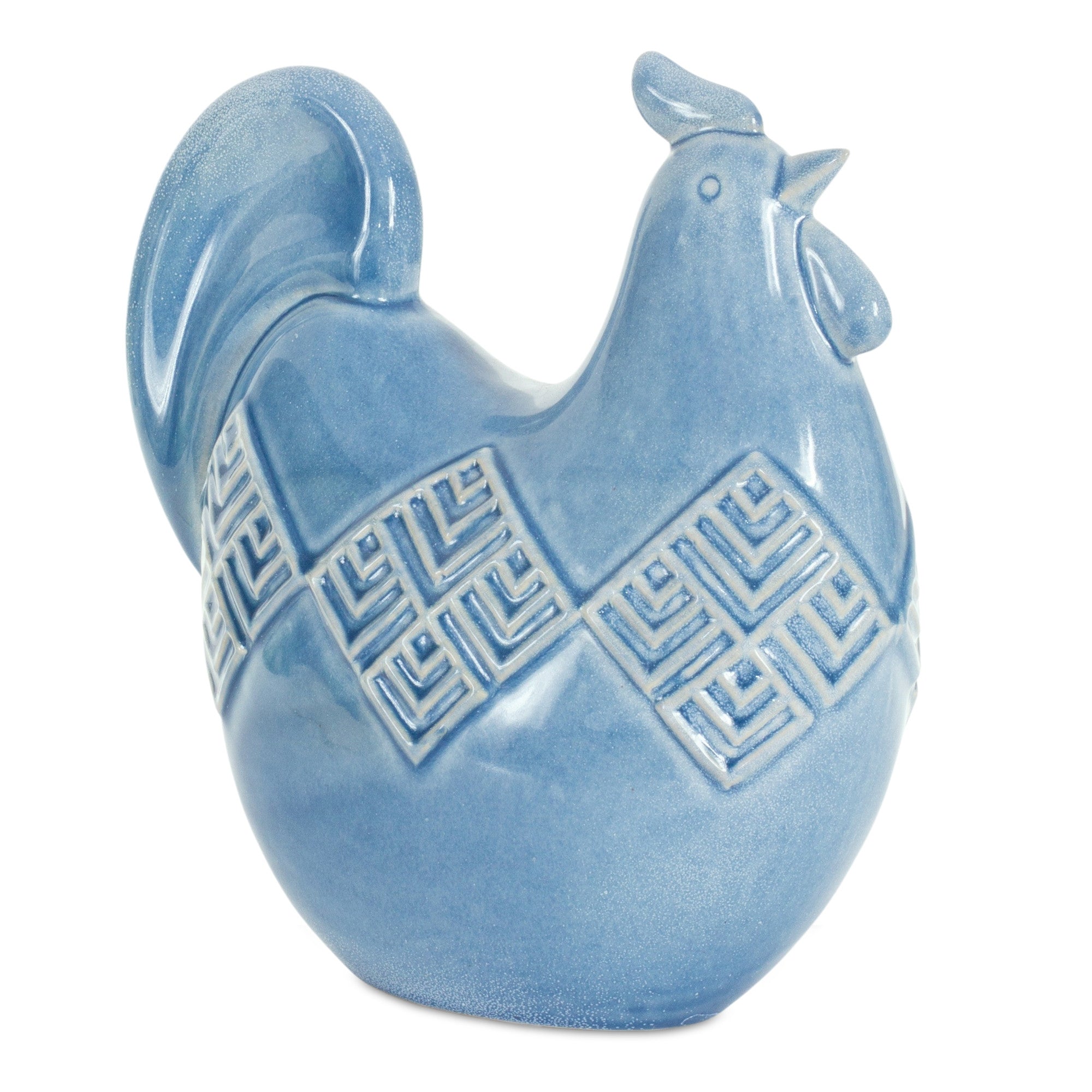 Set Of Two 8" Blue Ceramic Rooster Bird Figurine