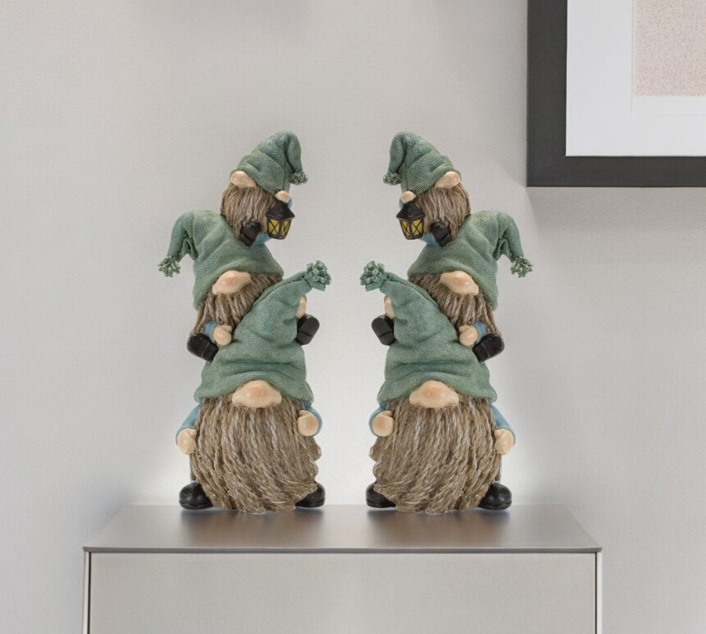 Set of Two 11" Blue and Green Polyresin Christmas Figurine Tabletop Sculpture