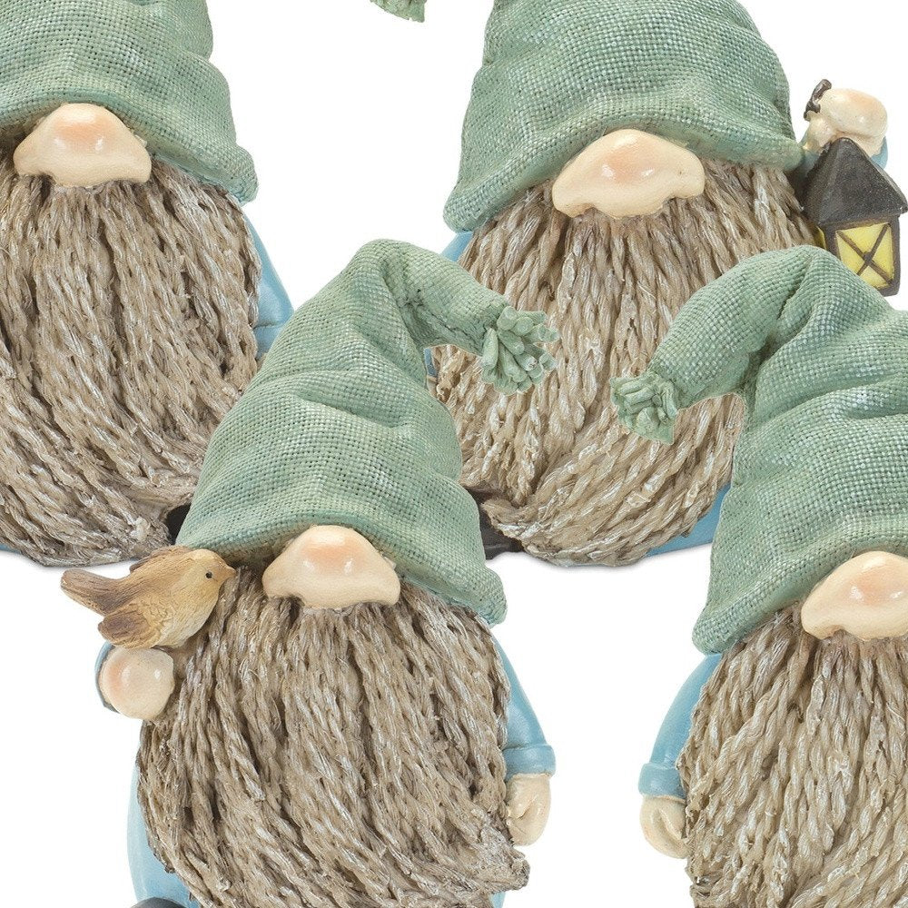 Set of Four Blue and Green Polyresin Gnomes