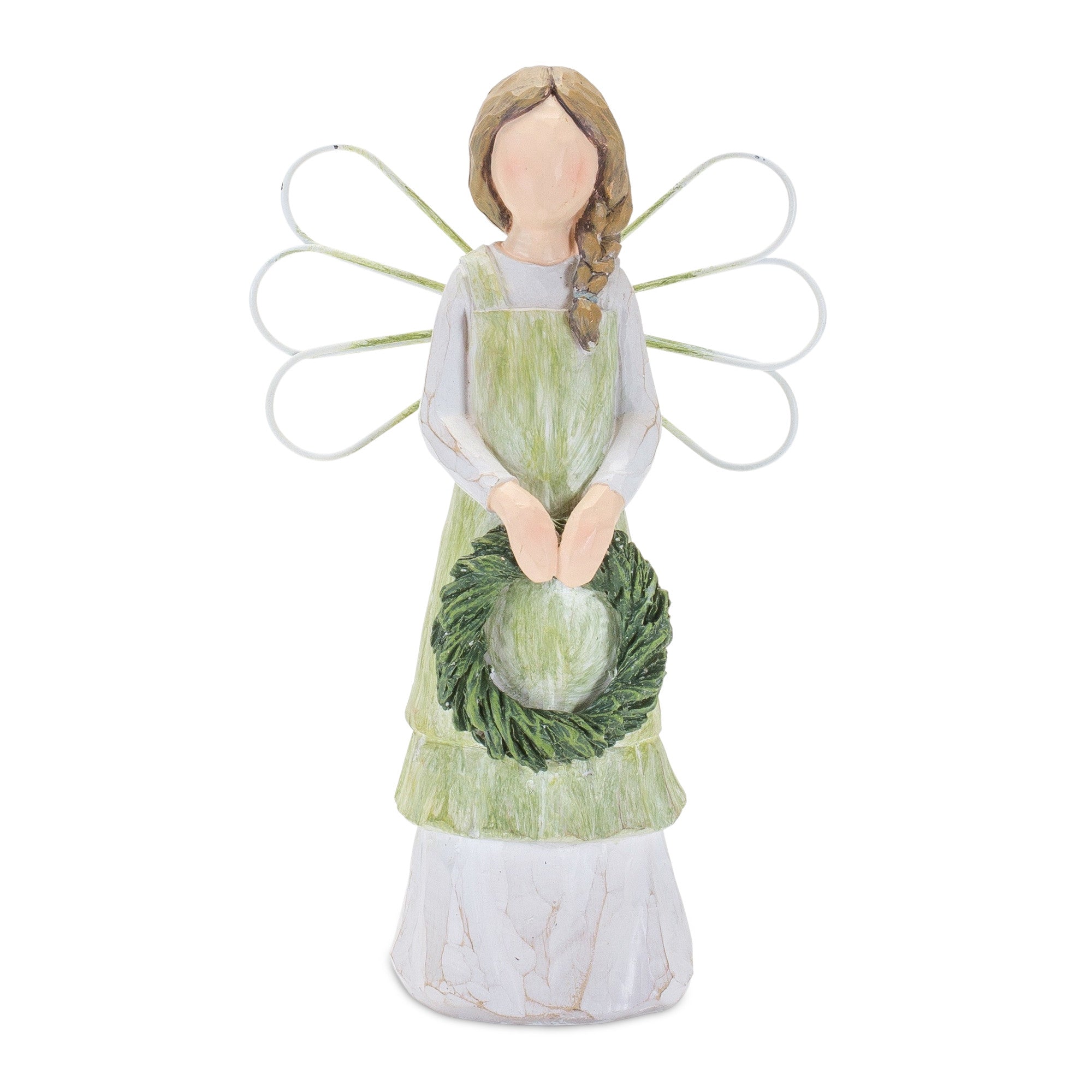 Set Of Two 7" Green Polyresin Angel Figurine
