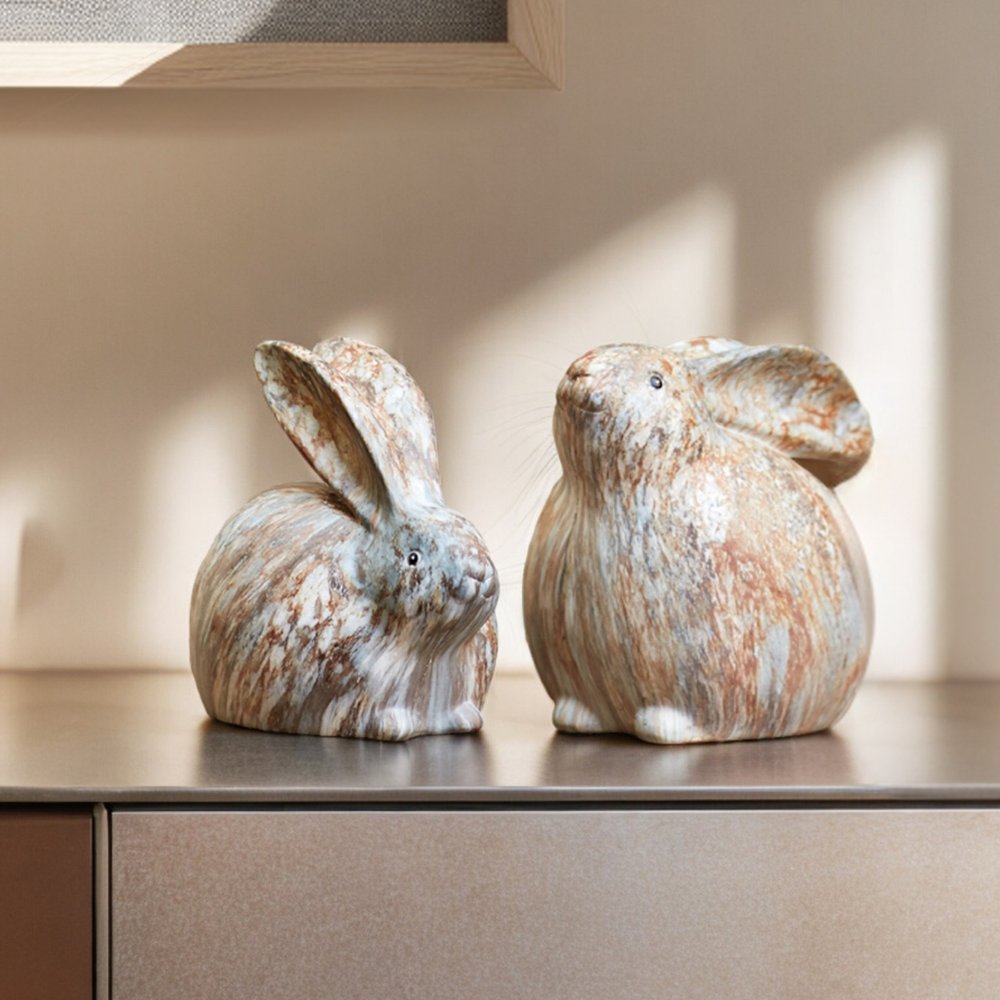 Set of Two 6" Terra Cotta Resin Rabbit Figurine