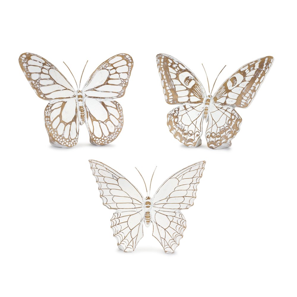 Set of Three 6" Brown And White Polyresin Butterfly Tabletop Sculpture
