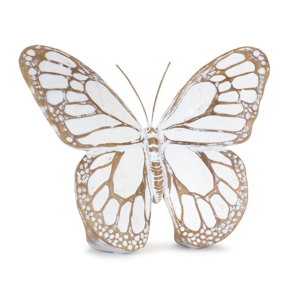 Set of Three 6" Brown And White Polyresin Butterfly Tabletop Sculpture