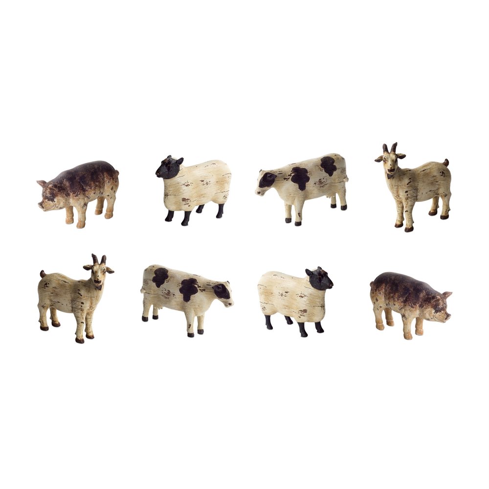 Set of Eight 0" Brown And White Polyresin Cow Figurine