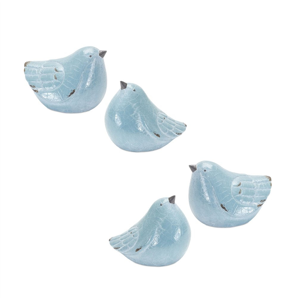 Set of Four Blue Terracotta Bird Figurines