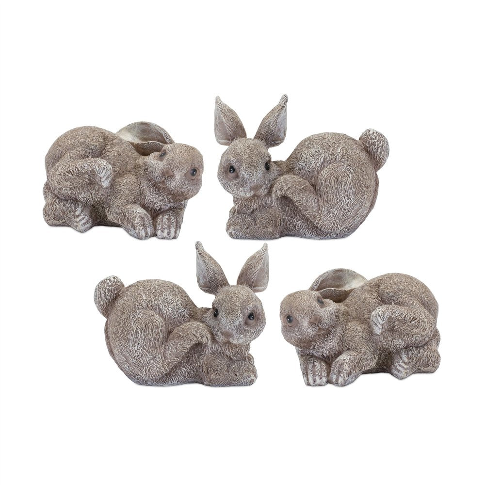 Set of Four 4" Gray and Brown Polyresin Rabbit Figurine Tabletop Sculpture
