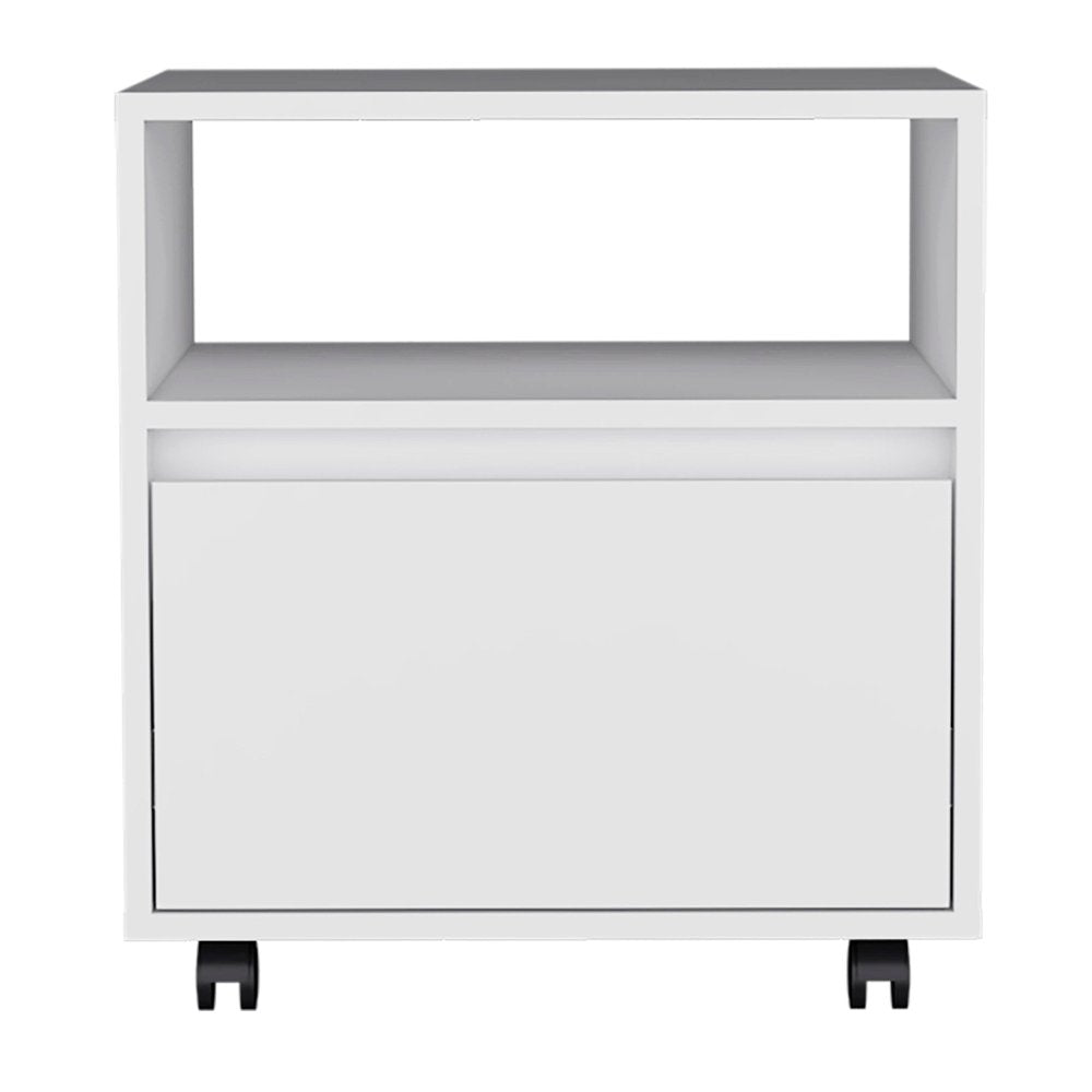21" White Wood One Drawer Rolling Nightstand