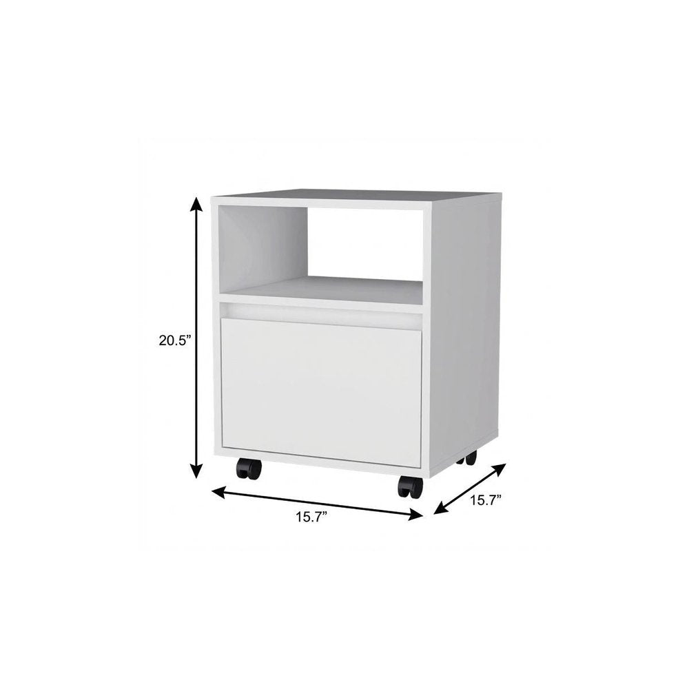 21" White Wood One Drawer Rolling Nightstand