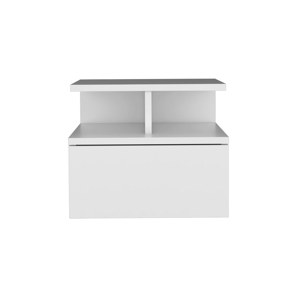 14" White Wood One Drawer Floating Nightstand