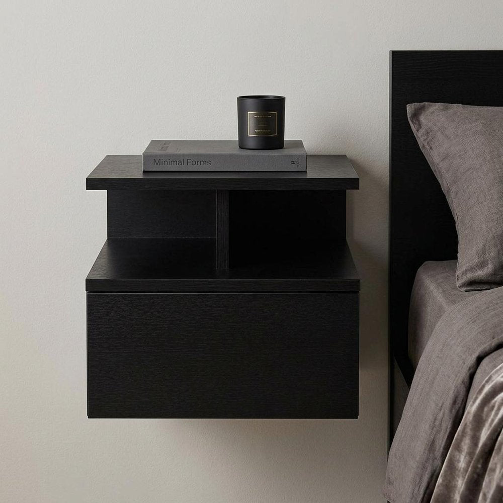14" White Wood One Drawer Floating Nightstand