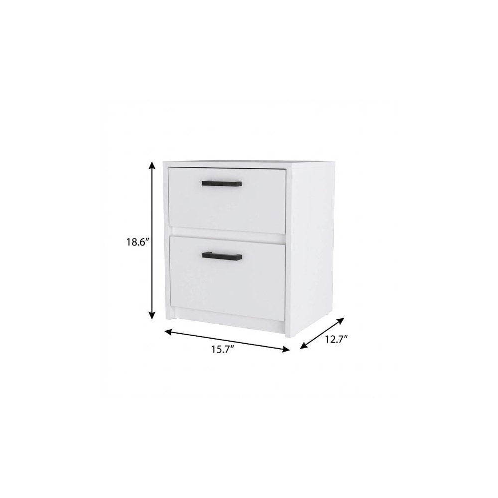 19" White Wood Two Drawer Nightstand