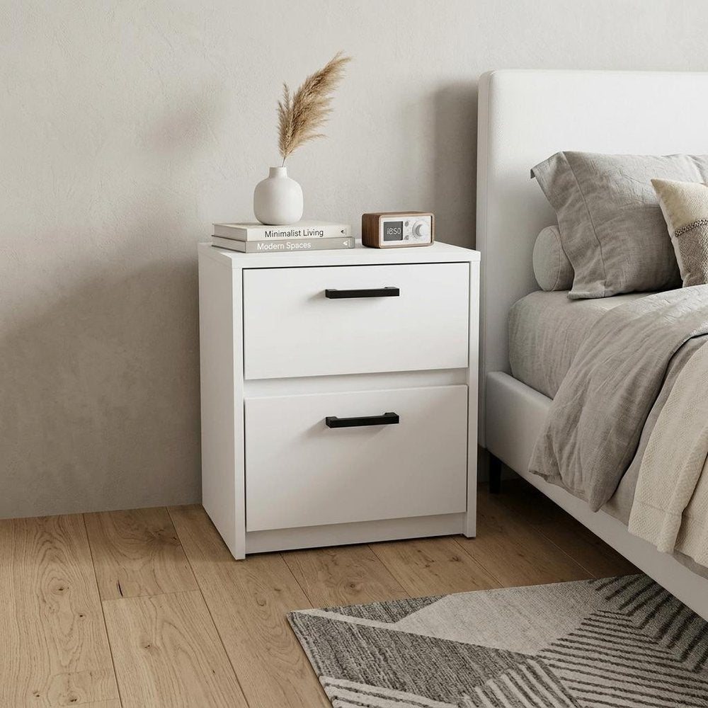 19" White Wood Two Drawer Nightstand