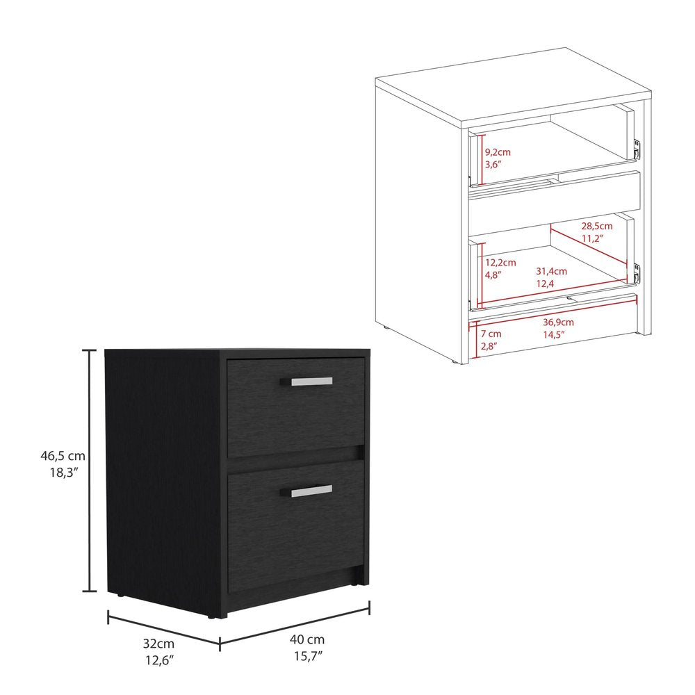 19" White Wood Two Drawer Nightstand