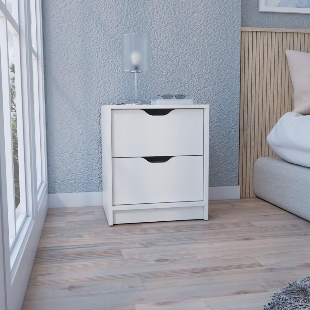 19" White Wood Two Drawer Nightstand
