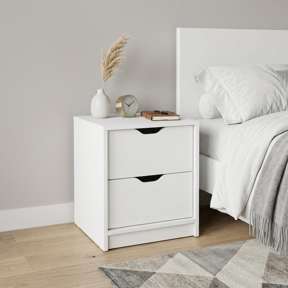 19" White Wood Two Drawer Nightstand