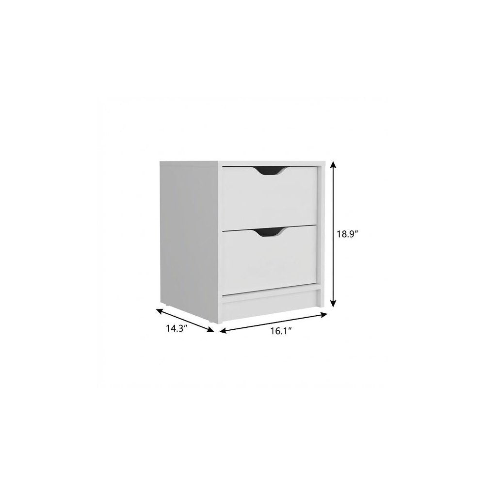 19" White Wood Two Drawer Nightstand