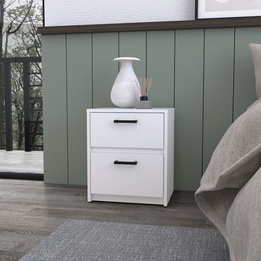 19" White Wood Two Drawer Nightstand with Integrated Tech