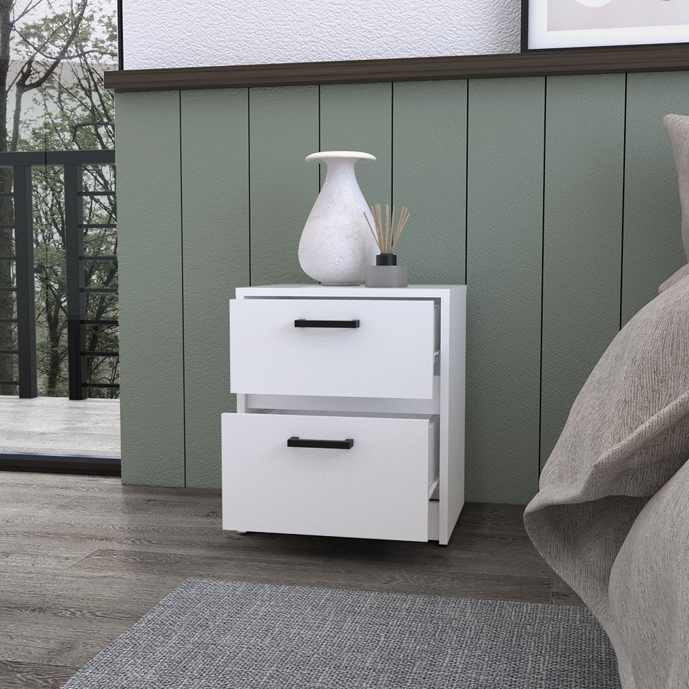 19" White Wood Two Drawer Nightstand with Integrated Tech