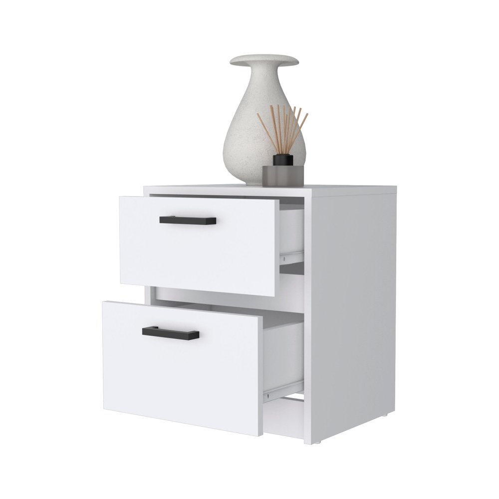 19" White Wood Two Drawer Nightstand with Integrated Tech