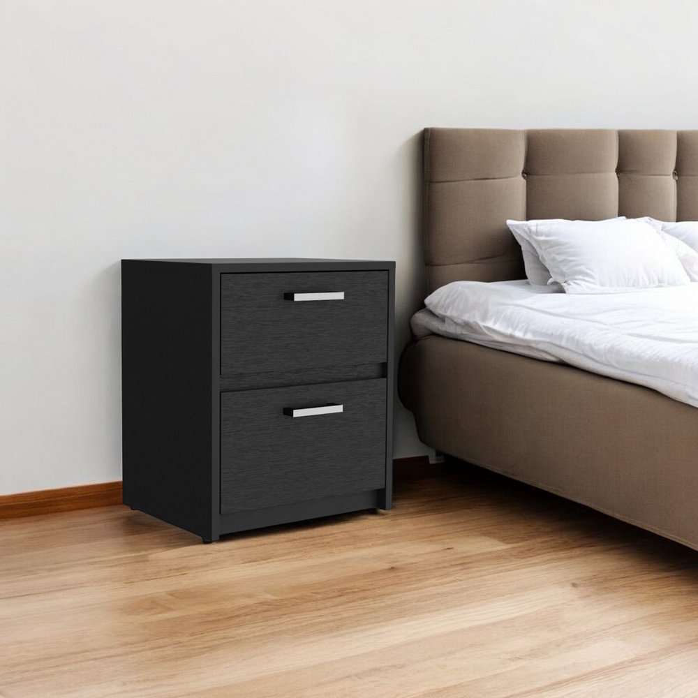 19" Black Wood Two Drawer Nightstand with Integrated Tech