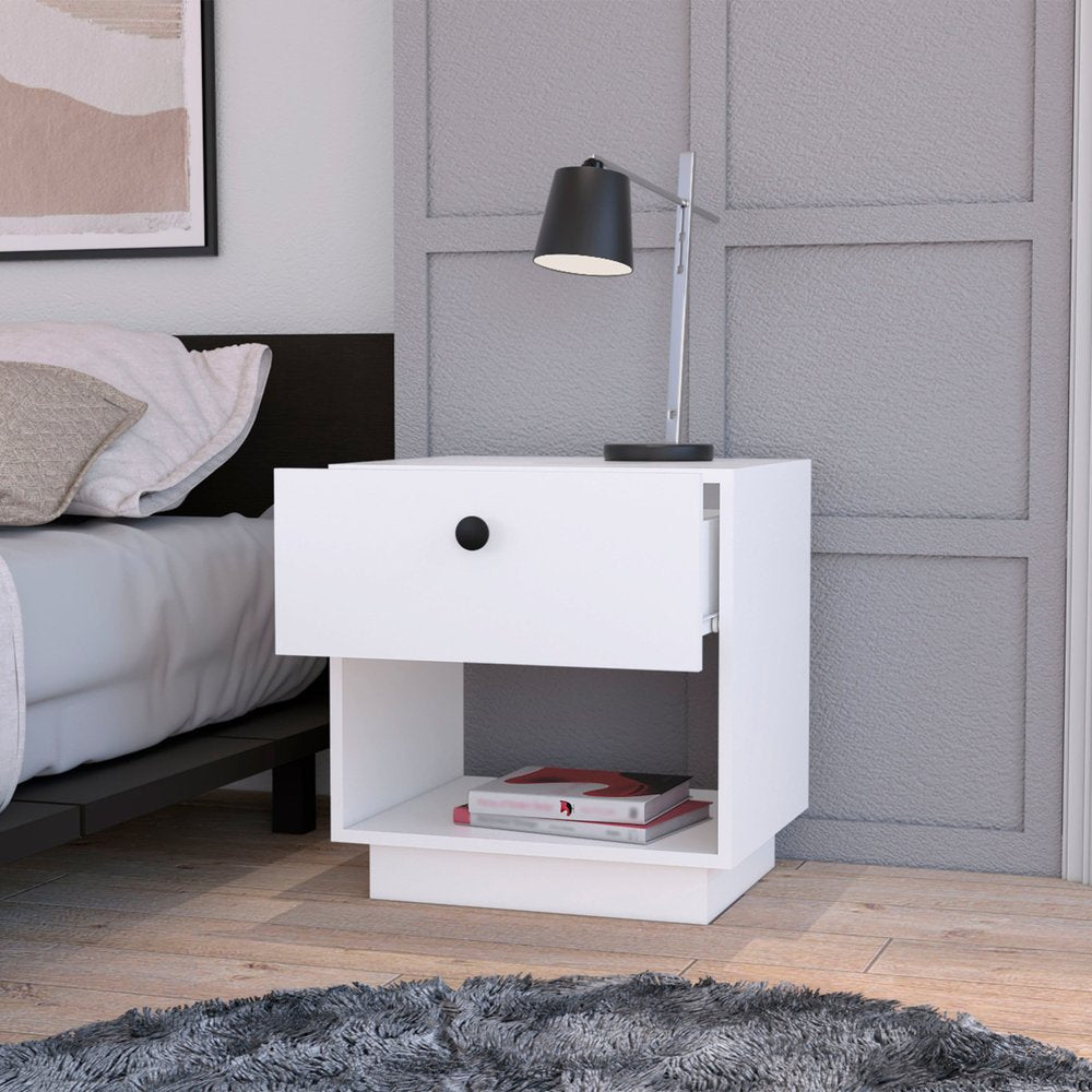 20" White Wood One Drawer Nightstand with Integrated Tech