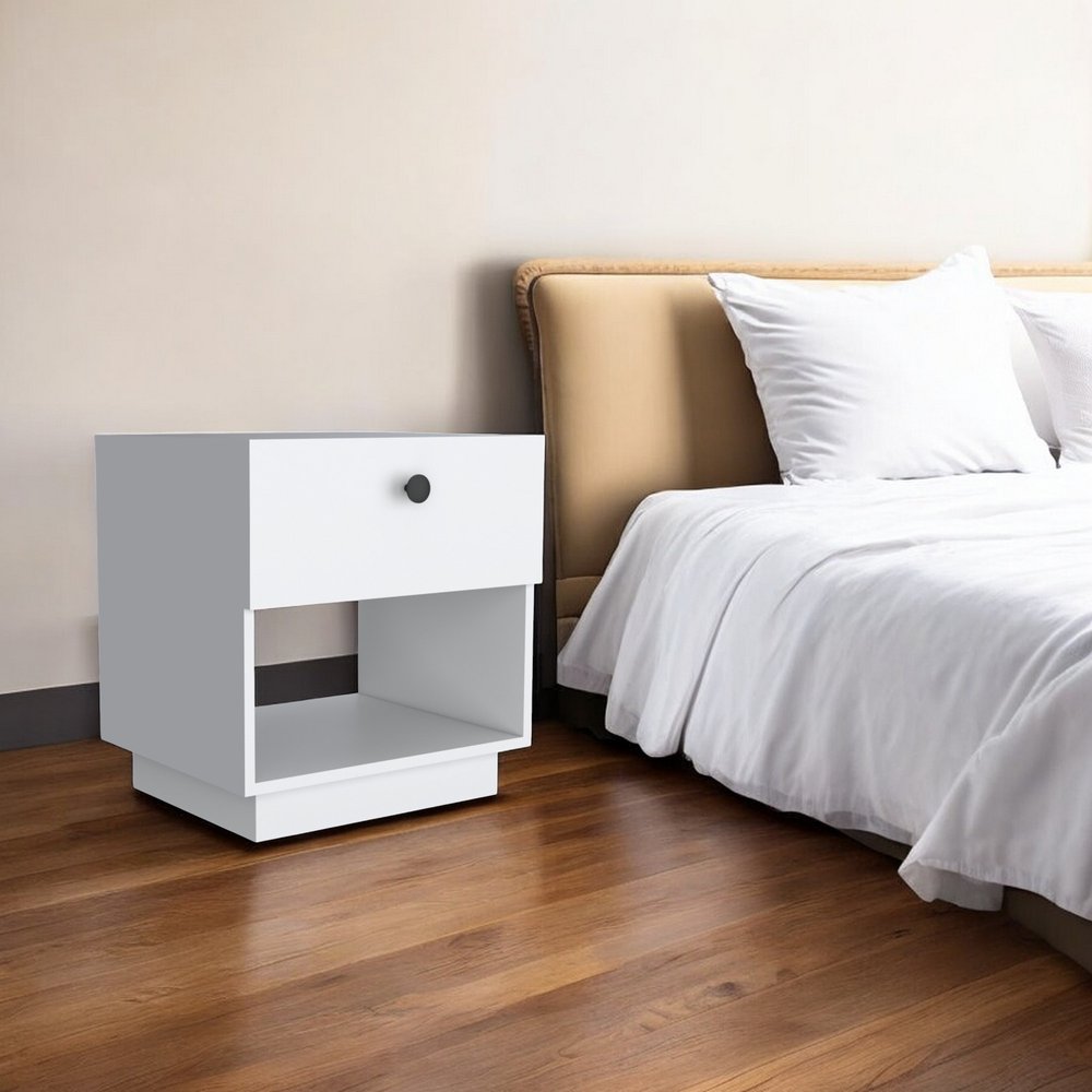 20" White Wood One Drawer Nightstand with Integrated Tech