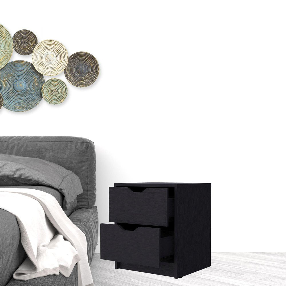 19" Black Wood Two Drawer Nightstand with Integrated Tech