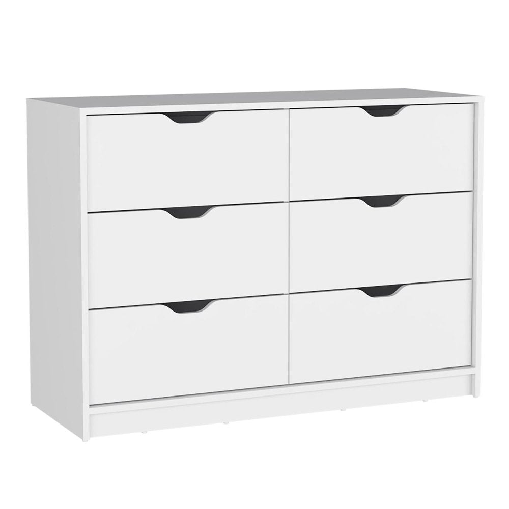 42" White Wood Four Drawer Double Dresser