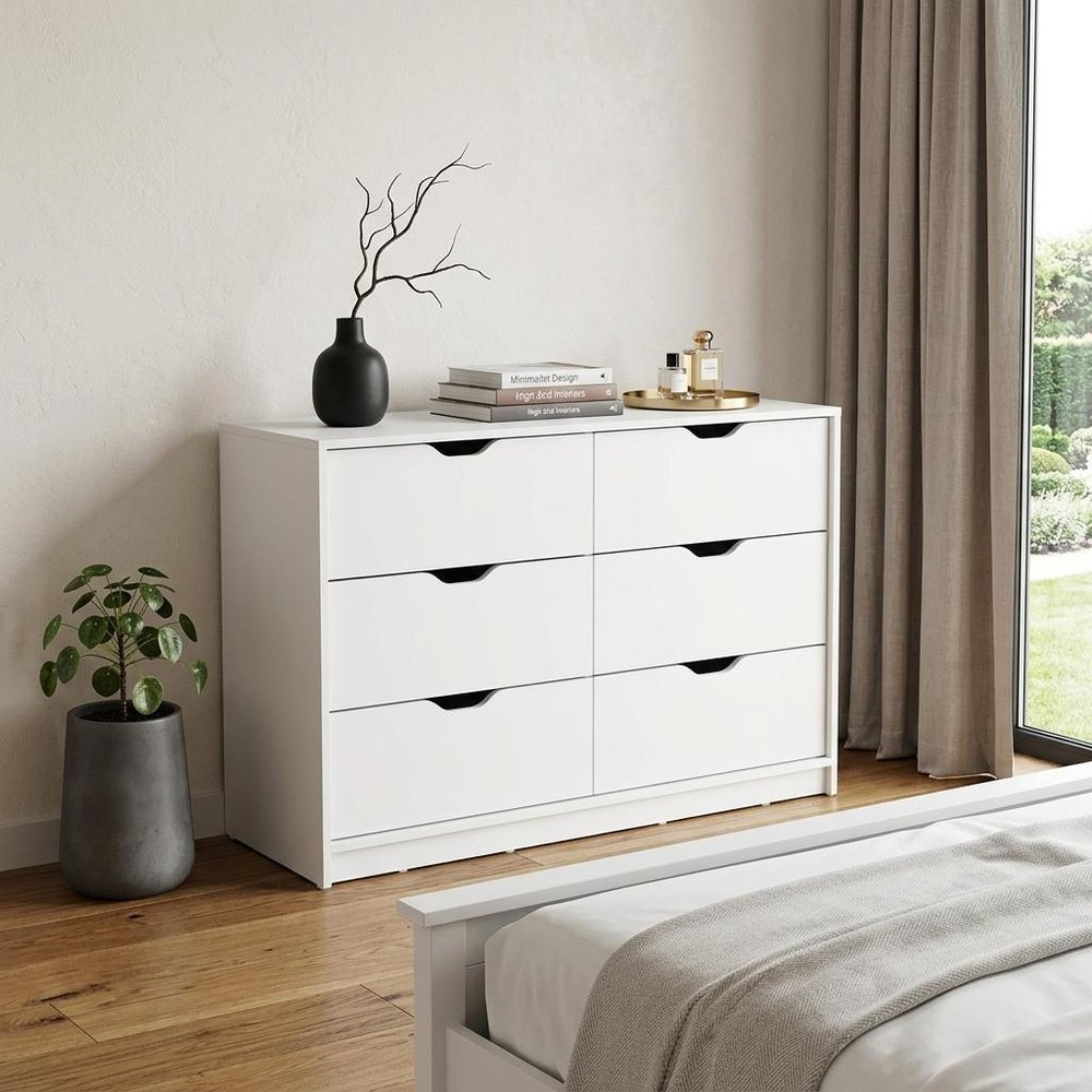 42" White Wood Four Drawer Double Dresser