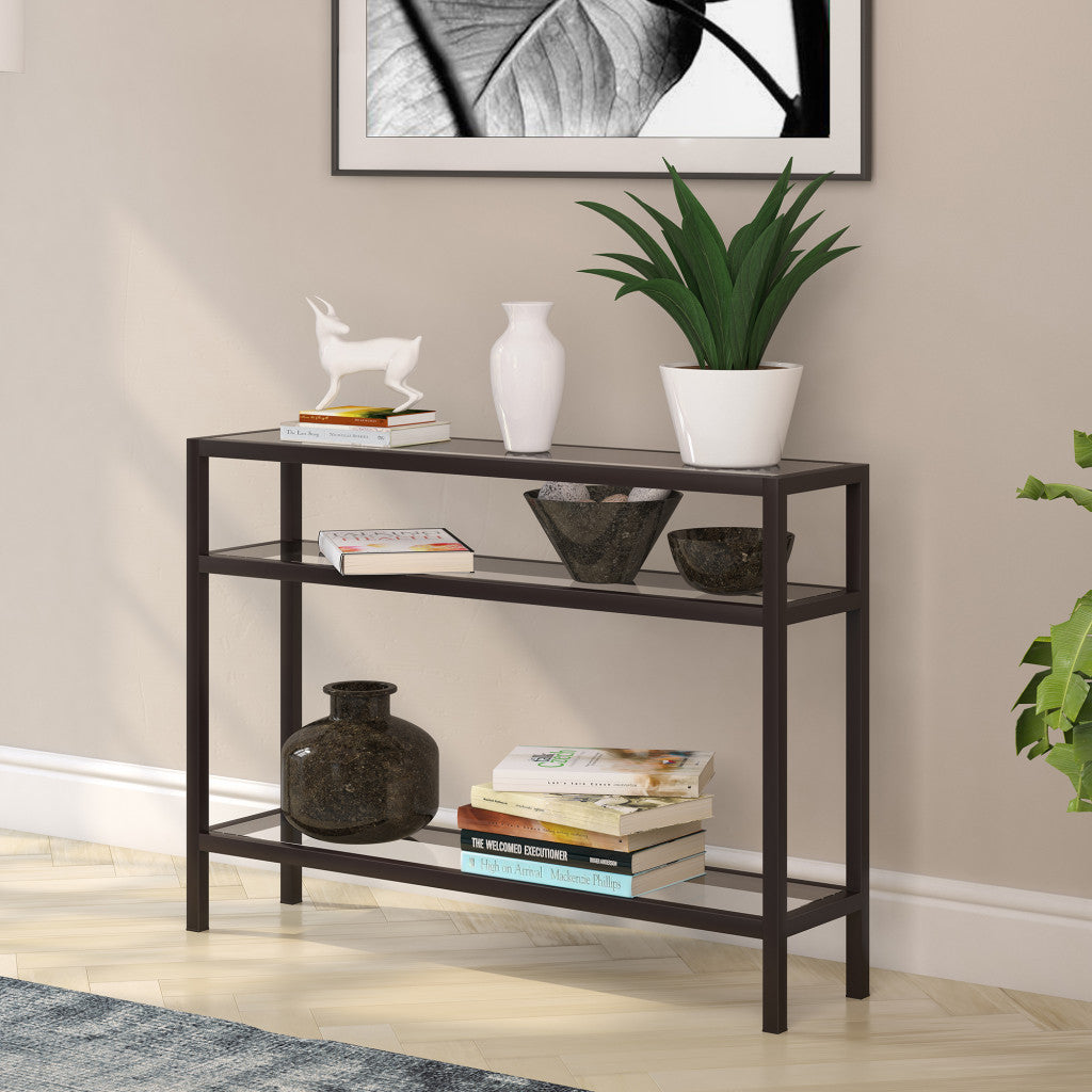 42" Black and Glass Console Table With Storage