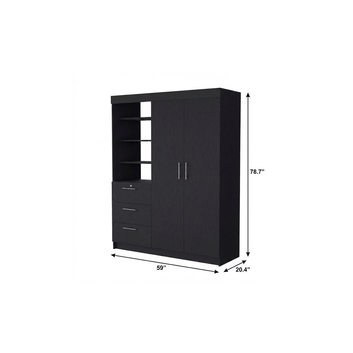 59" Black Accent Cabinet Soft Close With Three Shelves And One Drawer