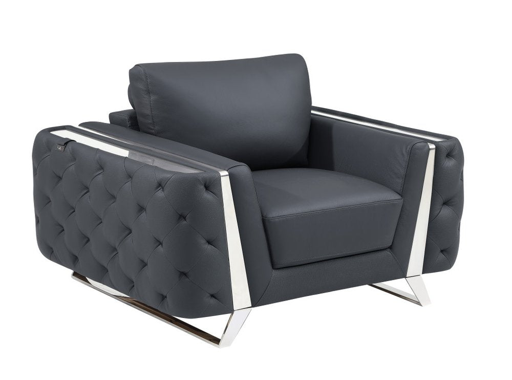 50" Beige And Gold Genuine Leather Tufted Club Chair