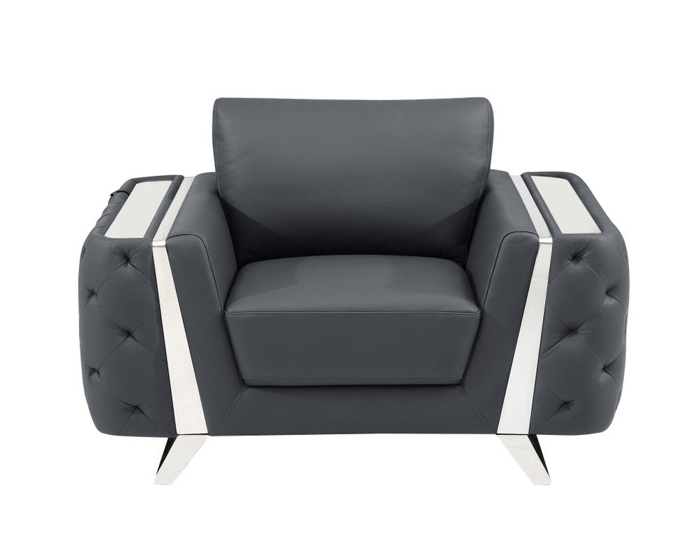 50" Beige And Gold Genuine Leather Tufted Club Chair