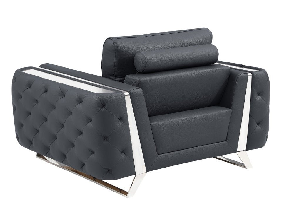 50" Beige And Gold Genuine Leather Tufted Club Chair