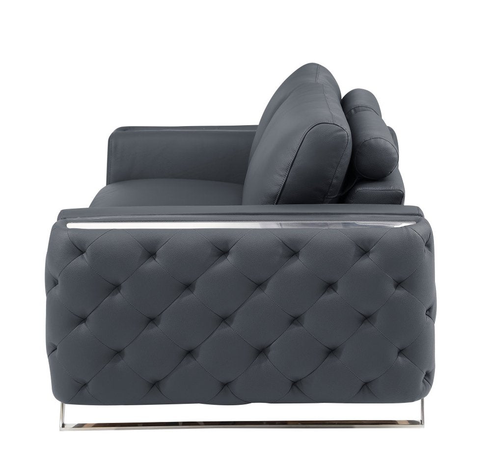 50" Beige And Gold Genuine Leather Tufted Club Chair